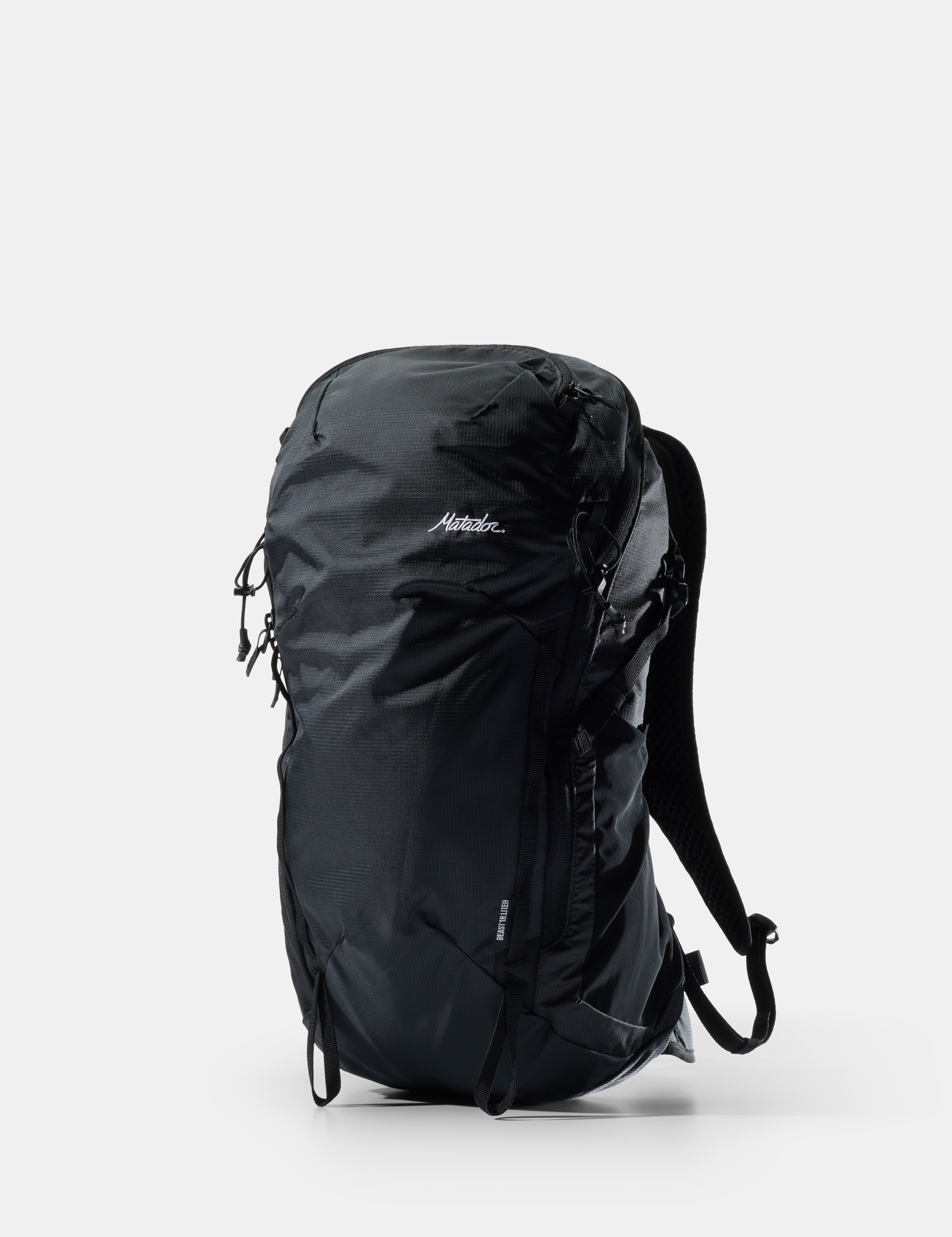 Black backpack on a white background