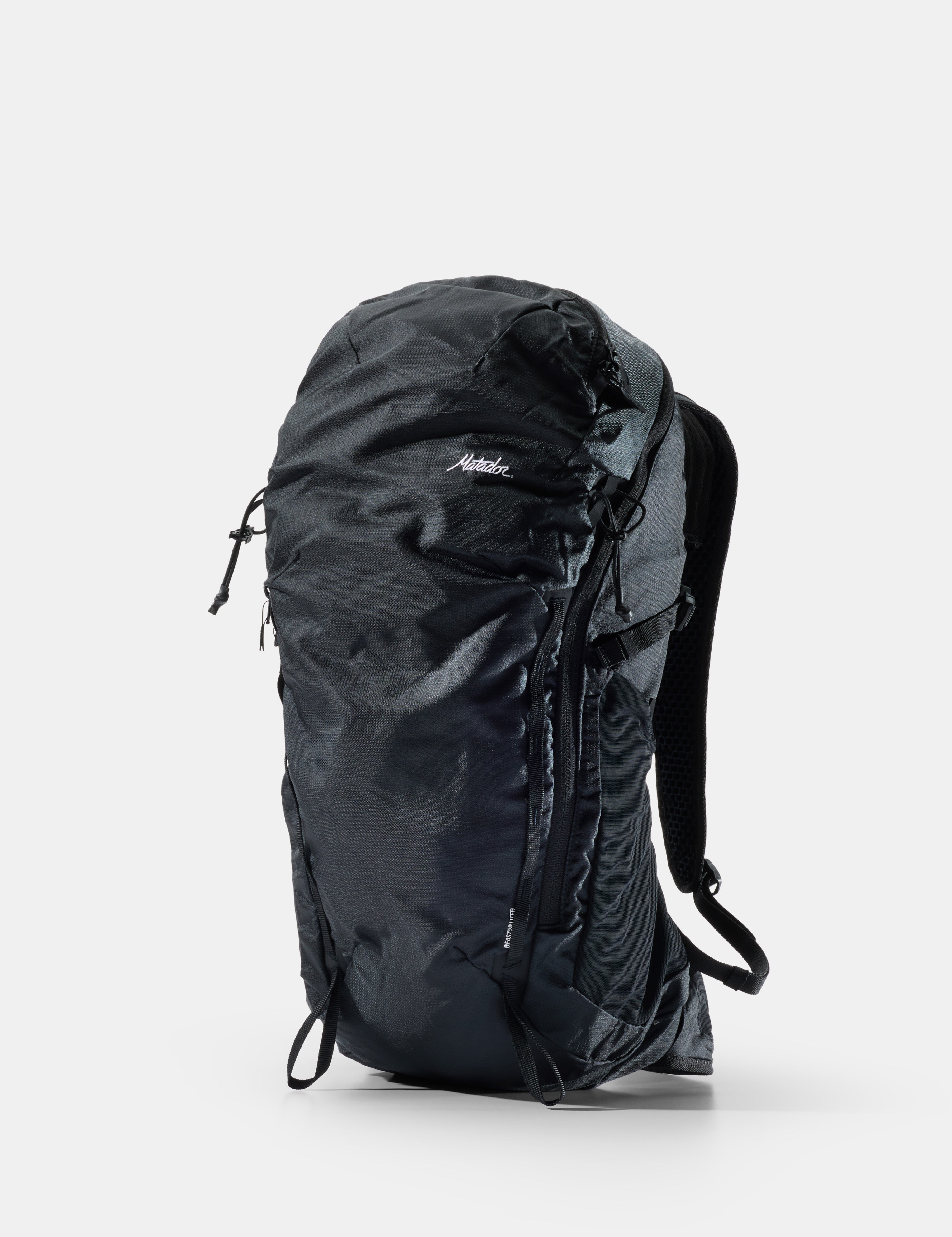 Black backpack on a white background