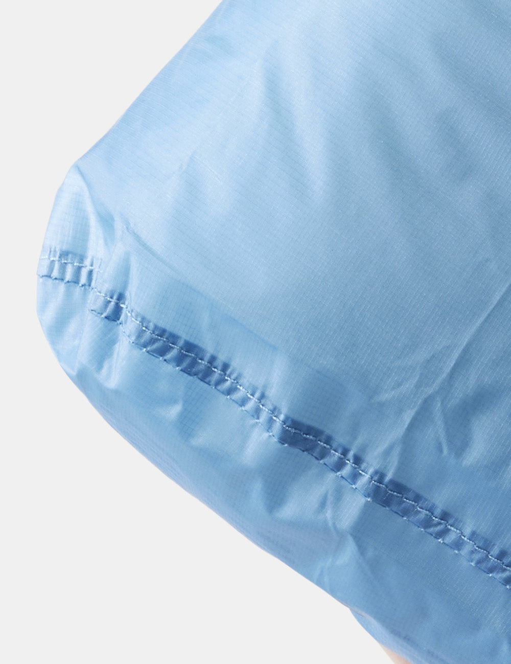 close up view of seams on blue bag