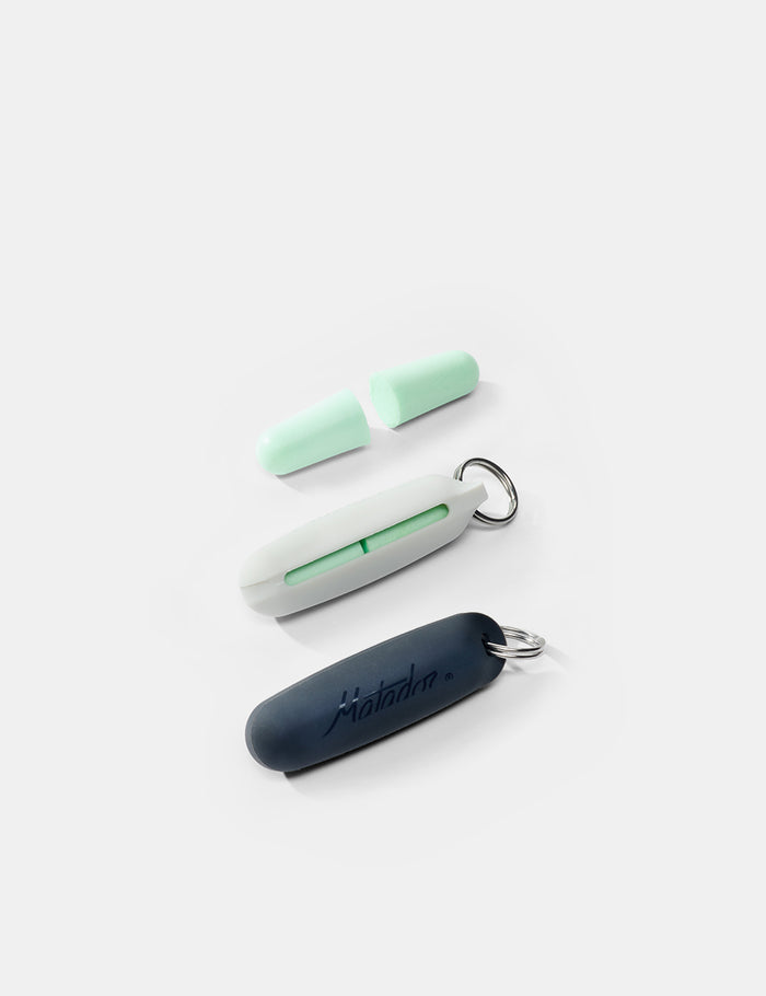 earplugs and 2 keychain pouches on white background