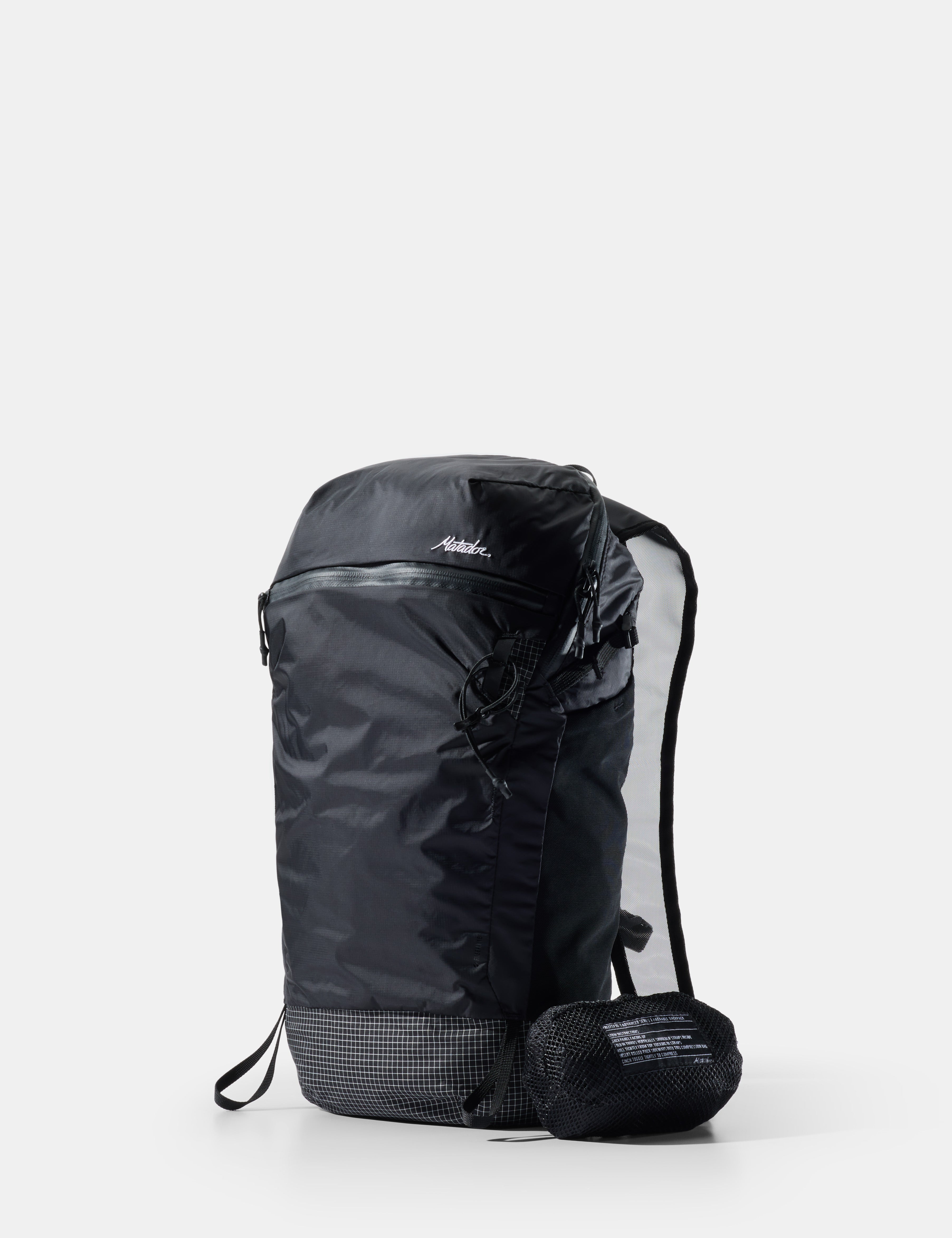 Black backpack on a white background