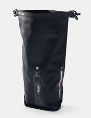 Black dry bag with a visible brand logo on a white background