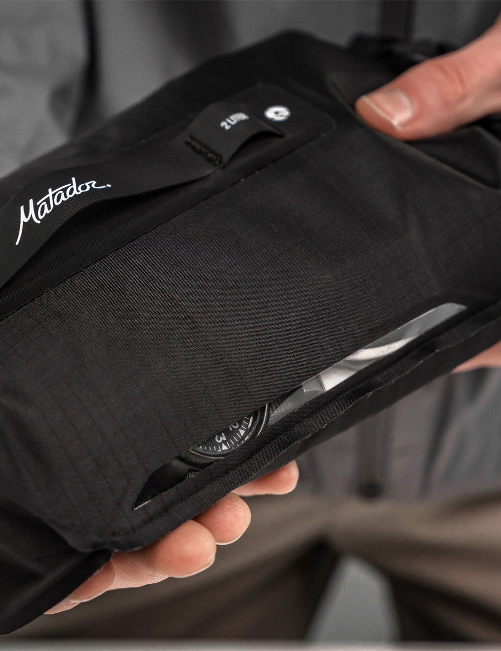 detail view of vertical viewing window on dry bag