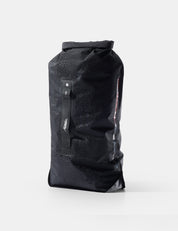 Black dry bag with a brand logo on a white background