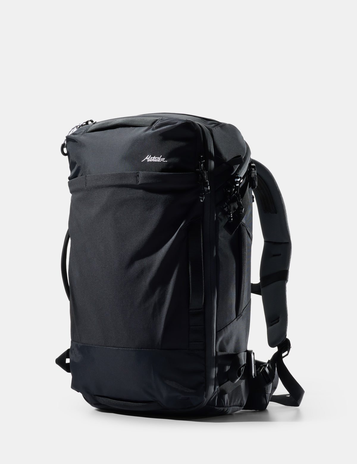 Black backpack on a white background