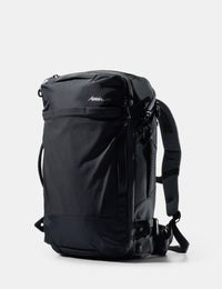 Black backpack on a white background
