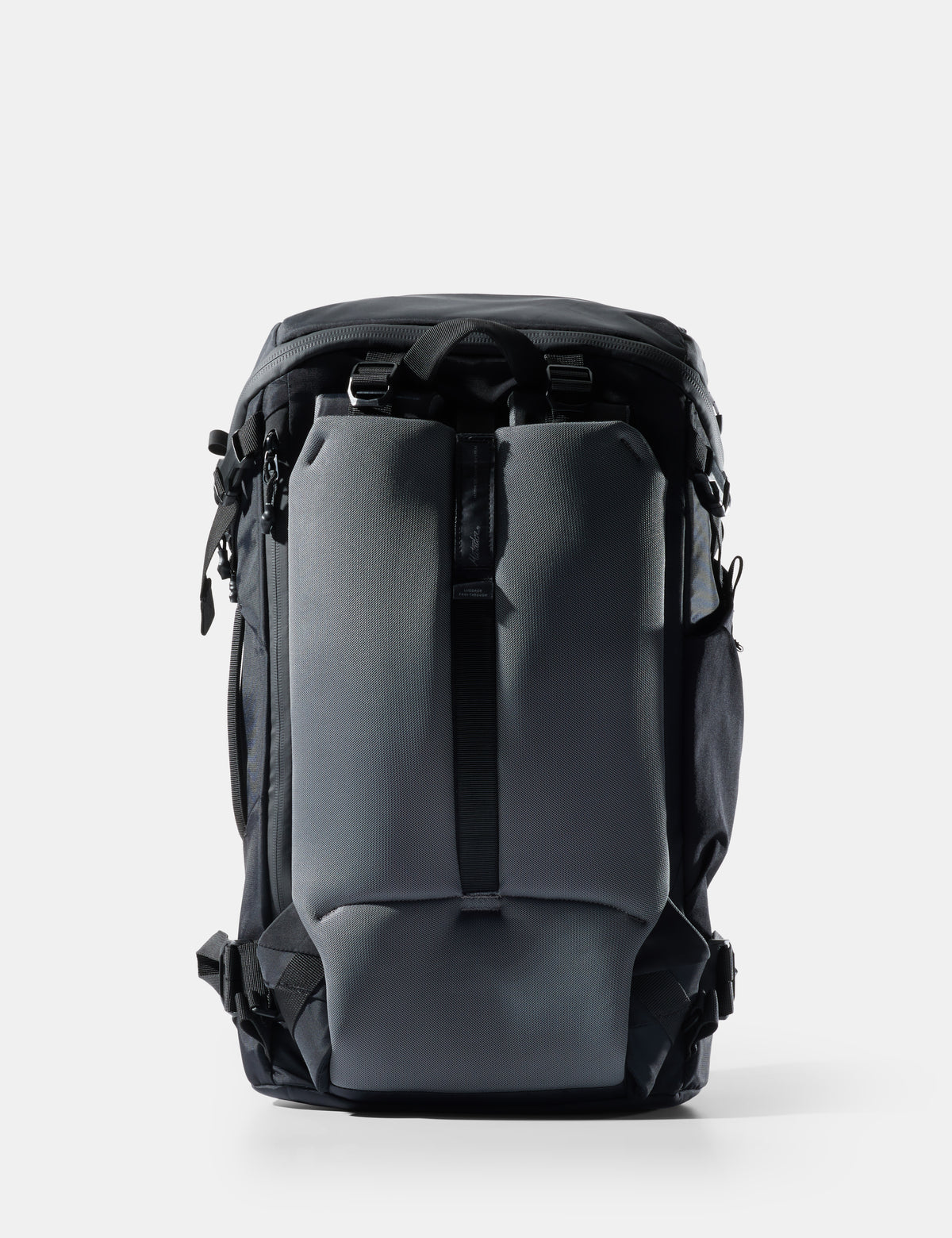 Black backpack on a white background