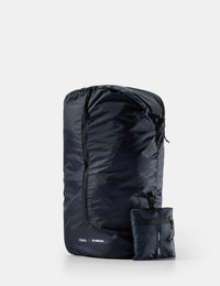 Black laundry bag with a pocket on a white background
