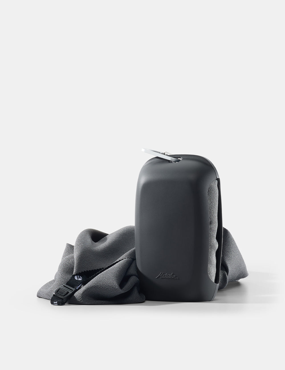 gray towel and case  on a white background