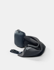 gray towel case and towel on a white background