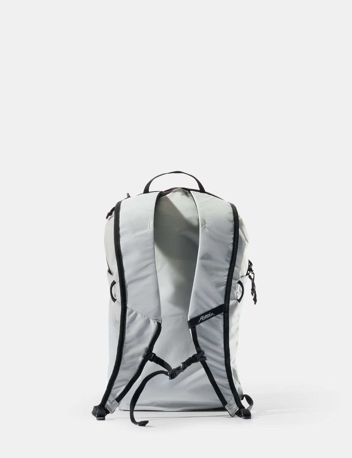 Gray backpack with black straps on a white background