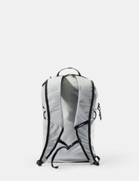 Gray backpack with black straps on a white background