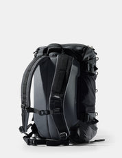 Black backpack on a white background