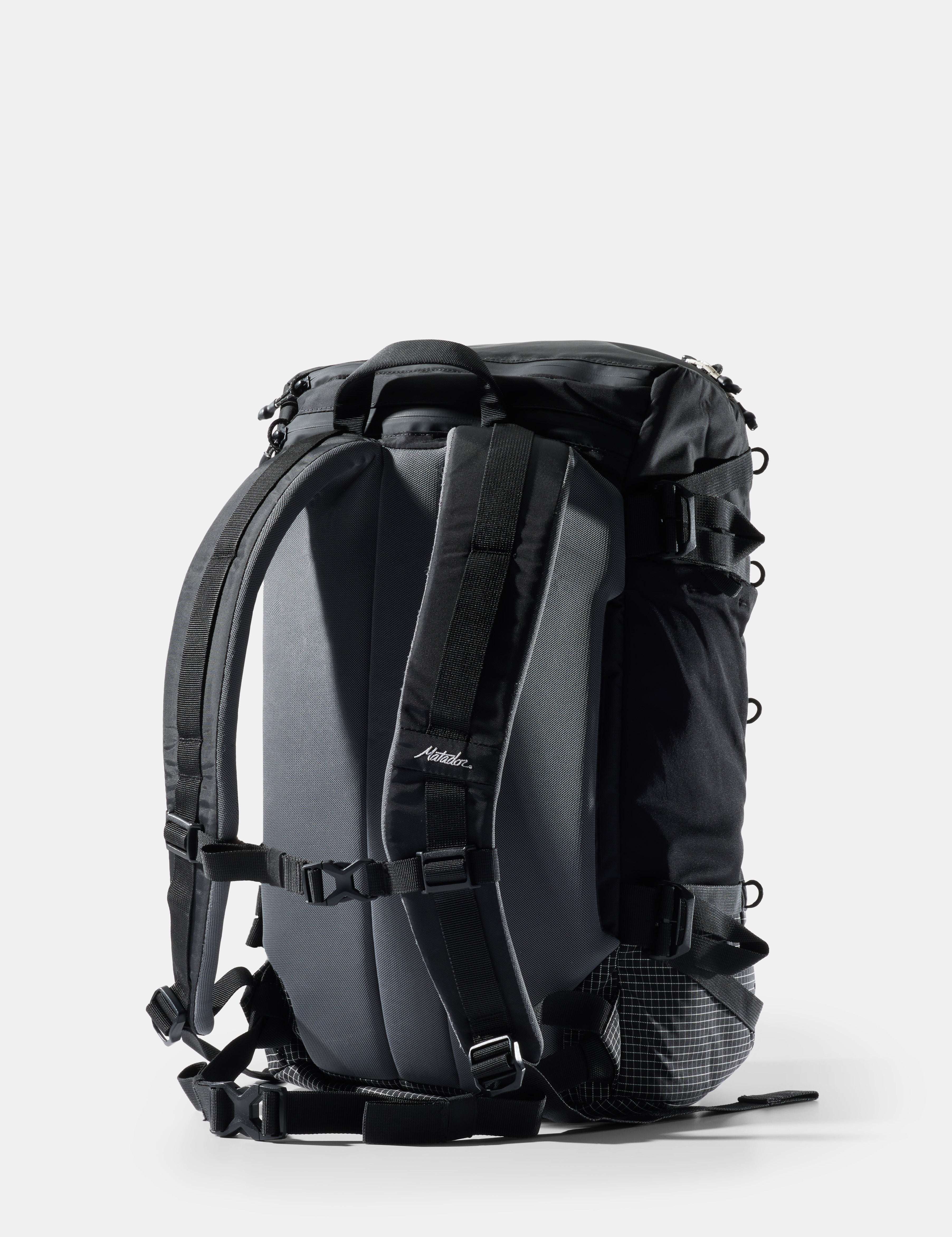 Black backpack on a white background