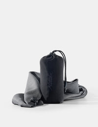 gray towel and pouch on a white background